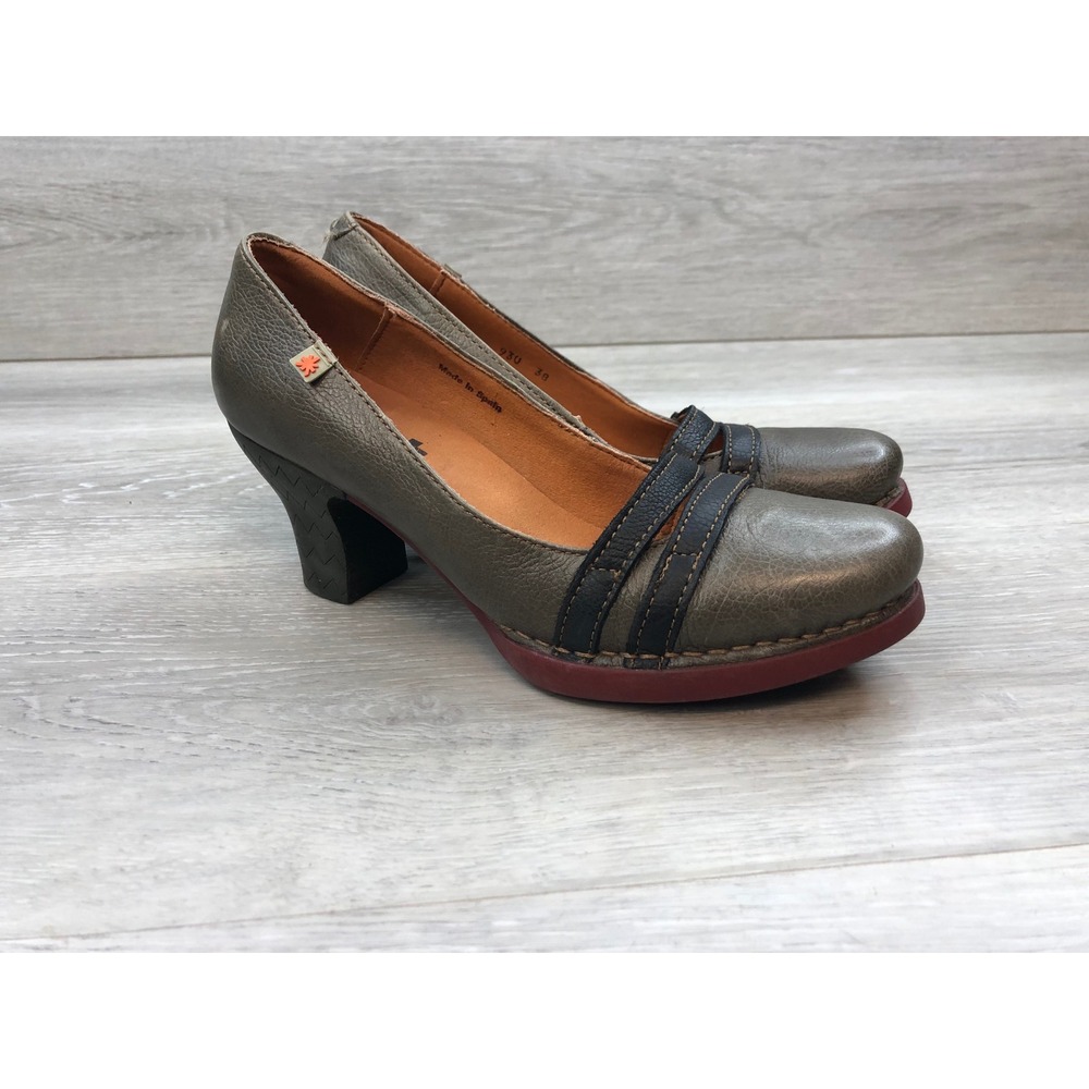 Art Company Women's EU 38 US 7.5-8 Gray Leather Block Heel Mary Jane‎ Shoes